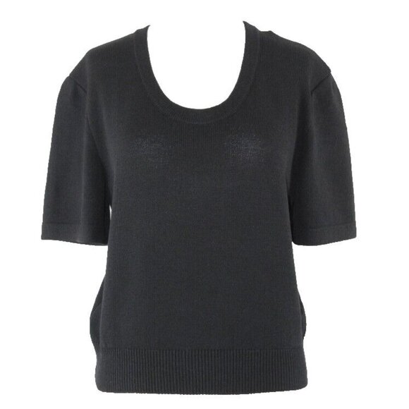 St John Sz M Black Scoop Neck Pullover Santana Knit Wool Blend Top - Picture 1 of 4
